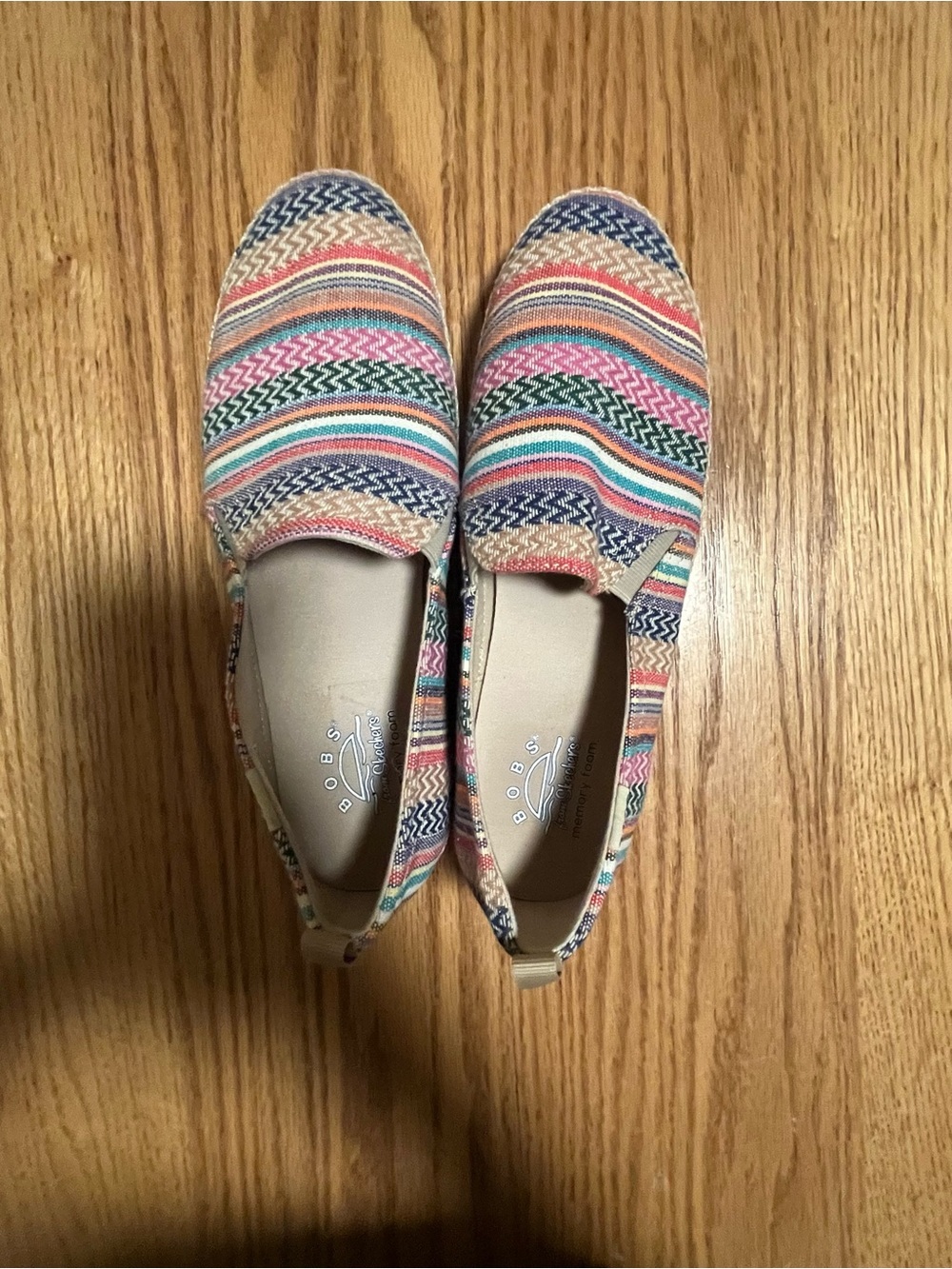 Skechers Women's 8 BOBS Flexpadrille Slip-On Flats Multi Stripe Espadrille